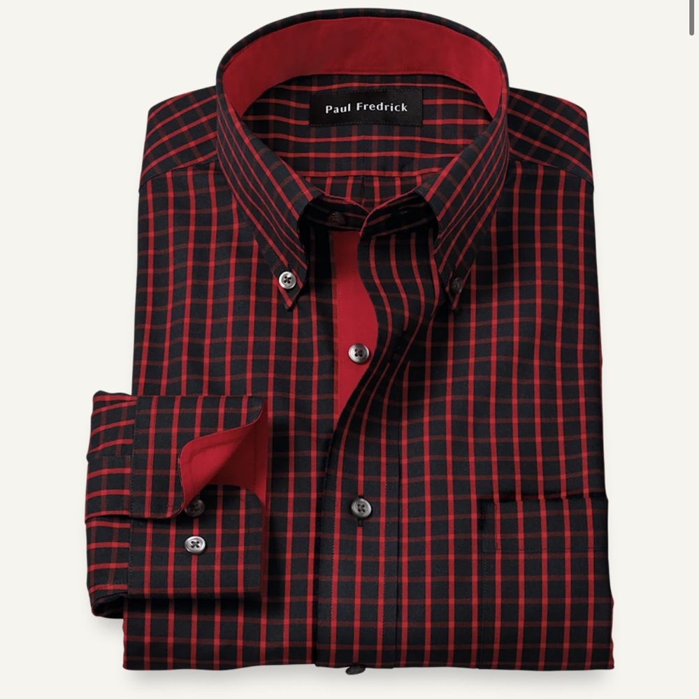 Paul Fredrick Black and Red Windowpane Dress Shirt